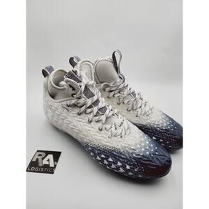Mens 12 Under Armour Spotlight Clone 3.0 MC Football Cleats 3026334-106 WHT/NVY